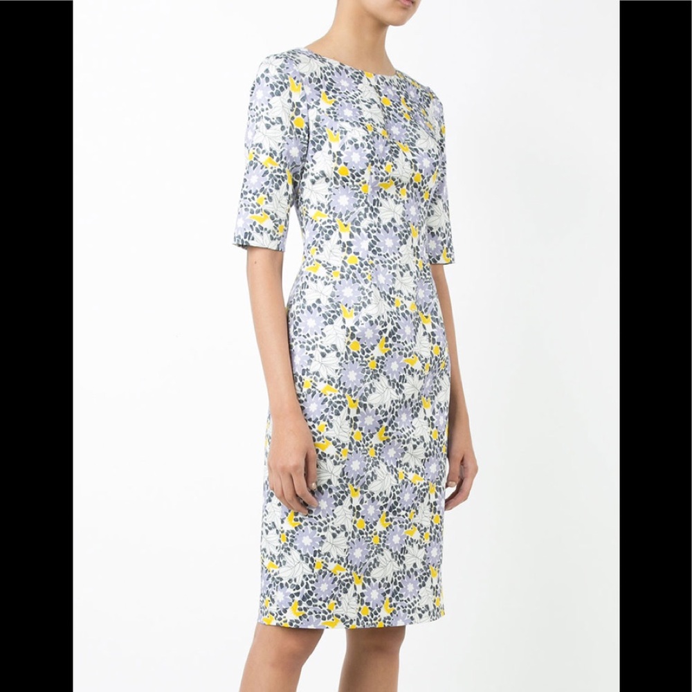 Carolina herrera floral etched pencil dress.